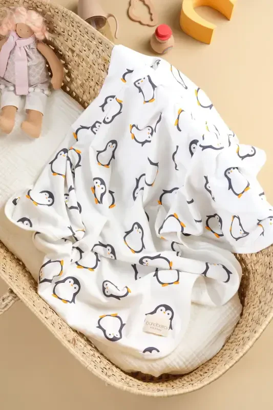 Double Sided Interlock Blanket & Cover 100% Cotton Oeko-tex Certified 100 X 85 Cm-Penguin - 2