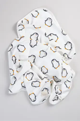 Double Sided Interlock Blanket & Cover 100% Cotton Oeko-tex Certified 100 X 85 Cm-Penguin - 5