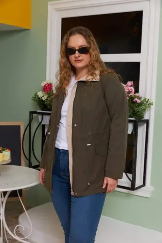 Double-sided Plus Size Trench Coat Khaki - BÜYÜKBEDENIZ (1)