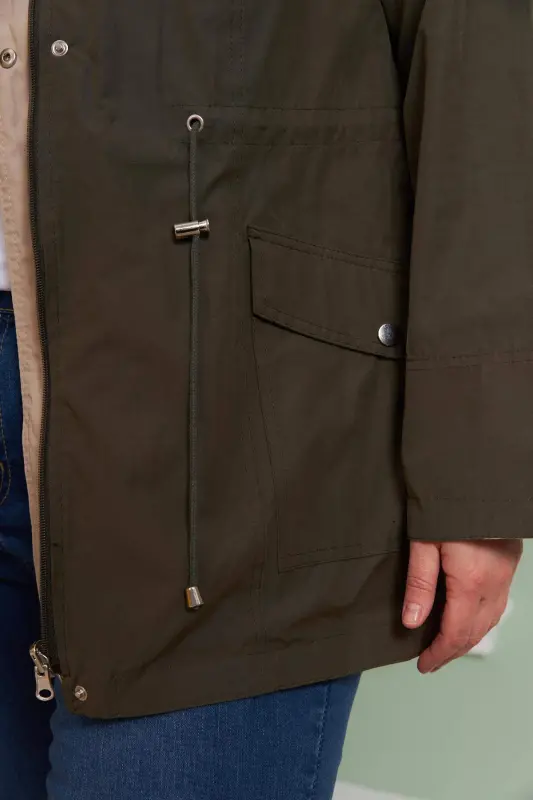 Double-sided Plus Size Trench Coat Khaki - 3