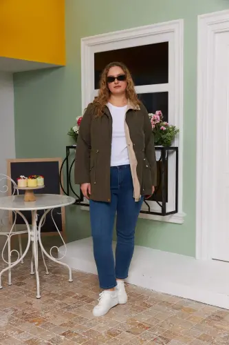 Double-sided Plus Size Trench Coat Khaki - 5