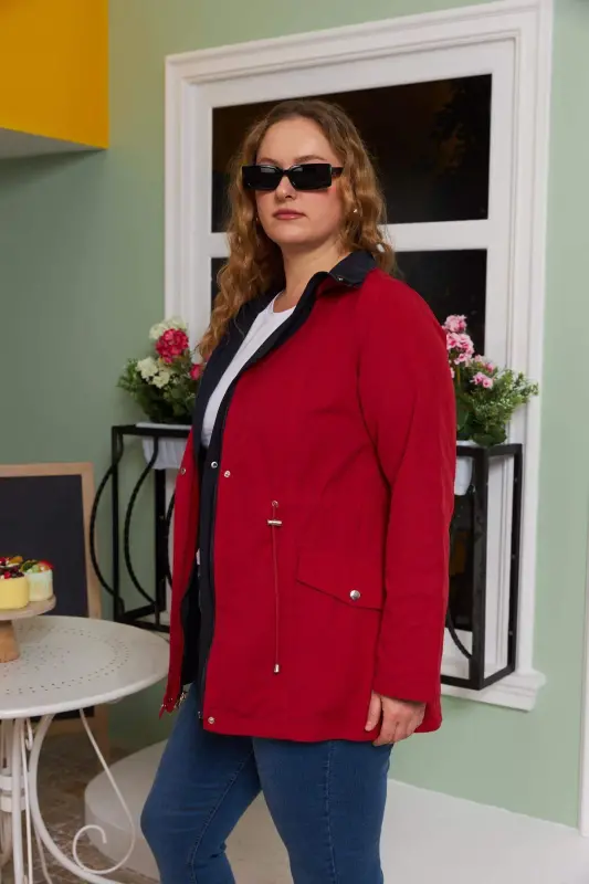 Double-Sided Plus Size Trench Coat Red - 2