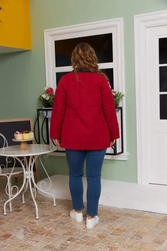 Double-Sided Plus Size Trench Coat Red - 4