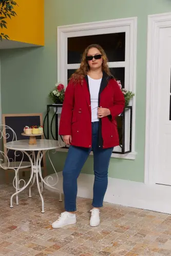 Double-Sided Plus Size Trench Coat Red - 5