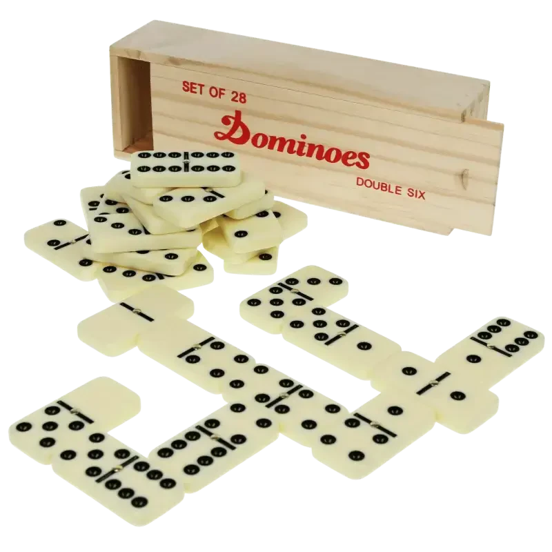Double Six Dominoes, 28-Piece Set with Wooden Box and Brass Spinner by Dependable Industries Inc. Essentials - 2
