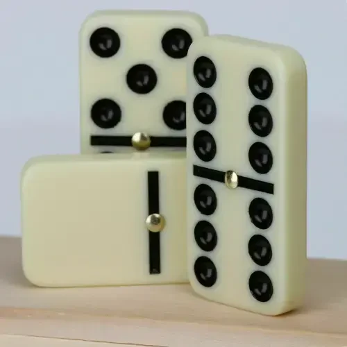 Double Six Dominoes, 28-Piece Set with Wooden Box and Brass Spinner by Dependable Industries Inc. Essentials - 4