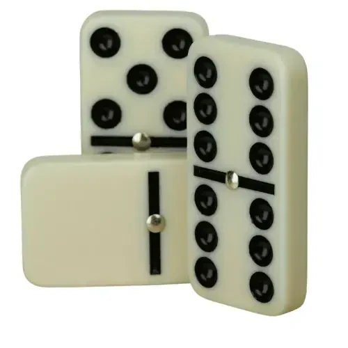 Double Six Dominoes, 28-Piece Set with Wooden Box and Brass Spinner by Dependable Industries Inc. Essentials - 6
