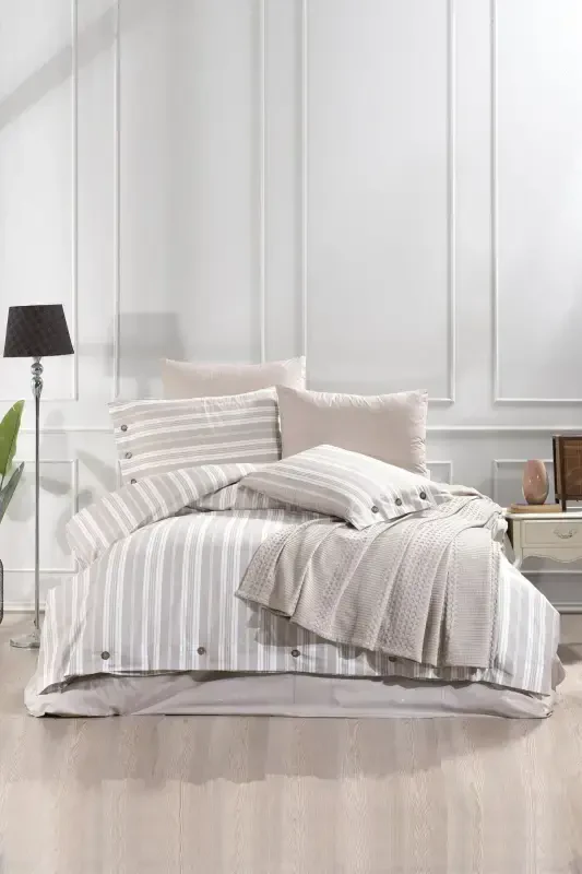 DOUBLE SIZE 4 PIECE PIQUE SET ESTIVO BEIGE-BEIGE - Modazone