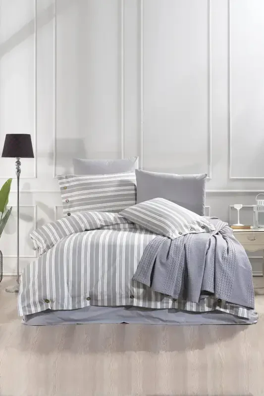 DOUBLE SIZE 4 PIECE PIQUE SET ESTIVO Gray-Gray - Modazone