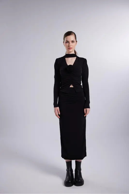 Double Slit Maxi Corset Skirt Black - HOLLY LOLLY