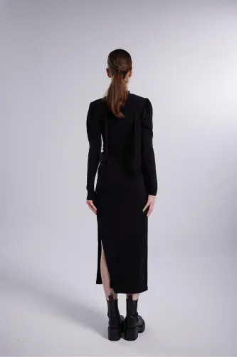 Double Slit Maxi Corset Skirt Black - 4