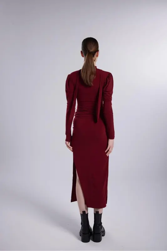 Double Slit Maxi Fit Skirt Burgundy - 3