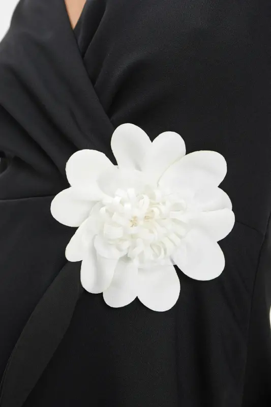 Double Suit Set with Organza Flower Detailed Blouse and Skirt, Black Suit 40246 - 3