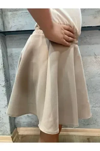 Double Taş Rengi Düz Etek-Taş Rengi - Modazone (1)