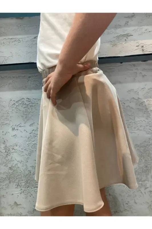 Double Taş Rengi Düz Etek-Taş Rengi - 4