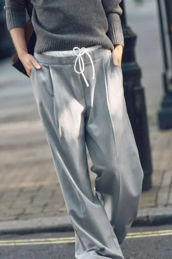 DOUBLE WAISTBAND WIDE LEG PANTS - Gray - 4