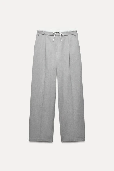 DOUBLE WAISTBAND WIDE LEG PANTS - Gray - 5
