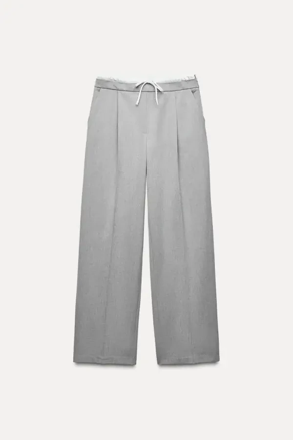 DOUBLE WAISTBAND WIDE LEG PANTS - Gray - 5
