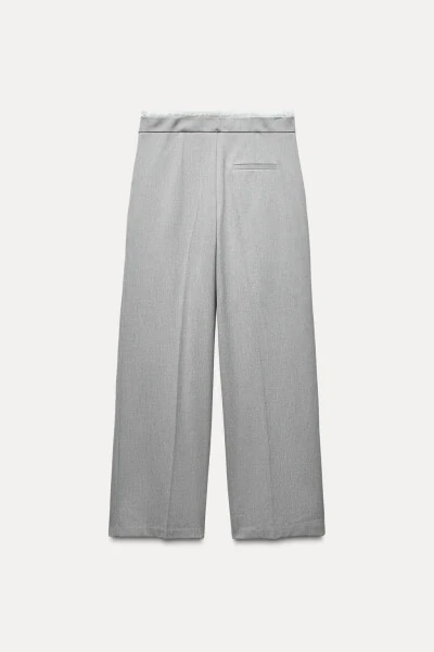 DOUBLE WAISTBAND WIDE LEG PANTS - Gray - 6