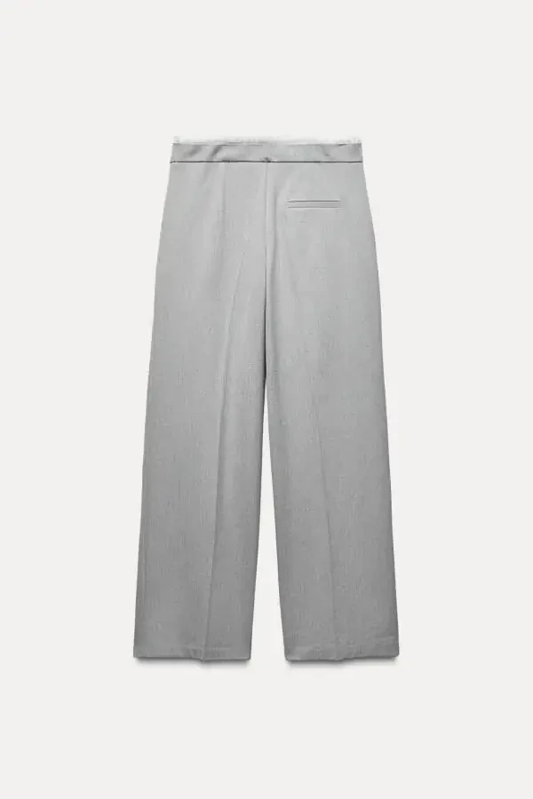 DOUBLE WAISTBAND WIDE LEG PANTS - Gray - 6