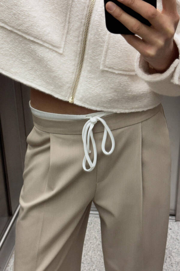 DOUBLE WAISTBAND WIDE LEG PANTS - Sand - 2
