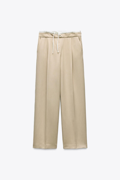 DOUBLE WAISTBAND WIDE LEG PANTS - Sand - 3
