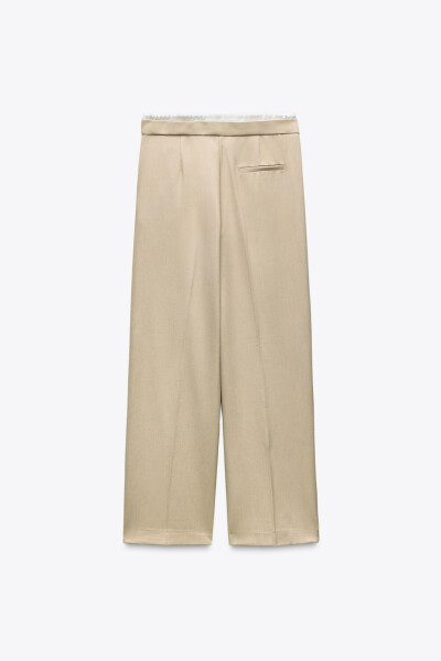 DOUBLE WAISTBAND WIDE LEG PANTS - Sand - 4
