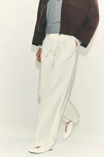 DOUBLE WAISTBAND WIDE LEG TROUSERS-striped - 3