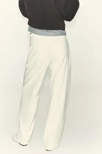 DOUBLE WAISTBAND WIDE LEG TROUSERS-striped - 7