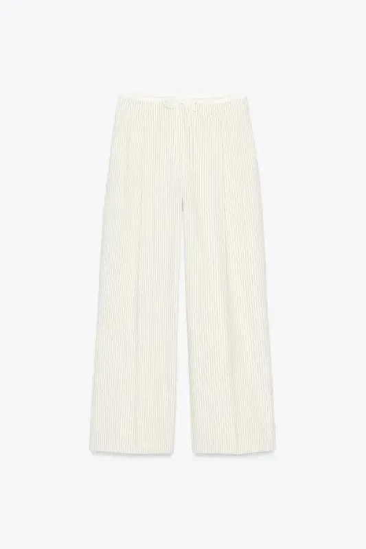 DOUBLE WAISTBAND WIDE LEG TROUSERS-striped - 8