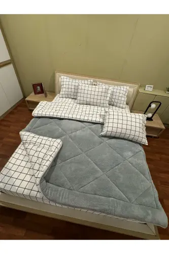 Double Welsoft Puffy Bedding Set (WITH ELASTIC SHEET) White Square - GENEL MARKALAR (1)