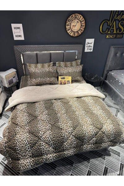 Double Welsoft Puffy Bedding Set (WITH ELASTICATED SHEET) Beige Leopard - 4