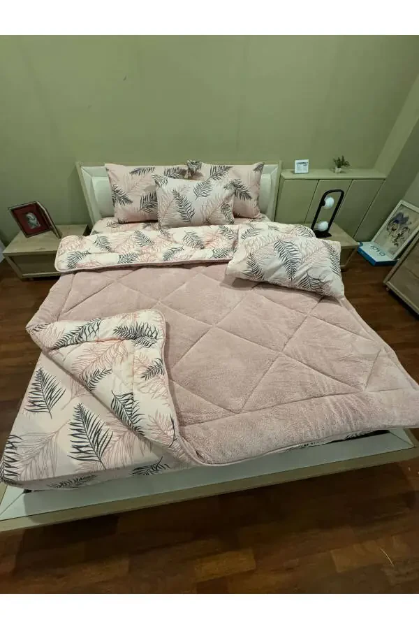 Double Welsoft Puffy Bedding Set (With Fitted Sheet) Powder Feather - 1