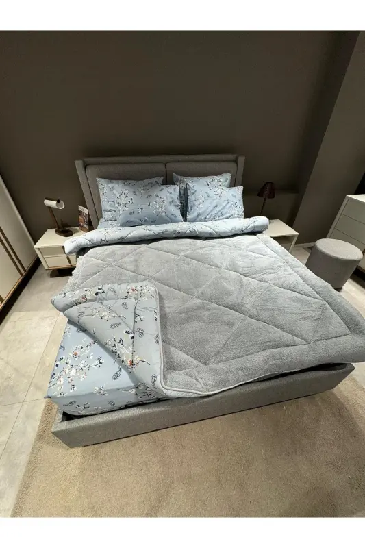 Double Welsoft Puffy Sleep Set (WITH ELASTIC SHEET) Blue Ethnic - 3