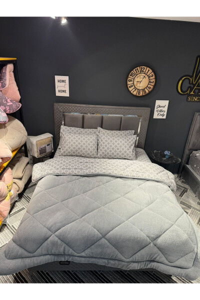 Double Welsoft Puffy Sleep Set (WITH ELASTIC SHEET) Chain Grey - TEKSTILDIYARI (1)