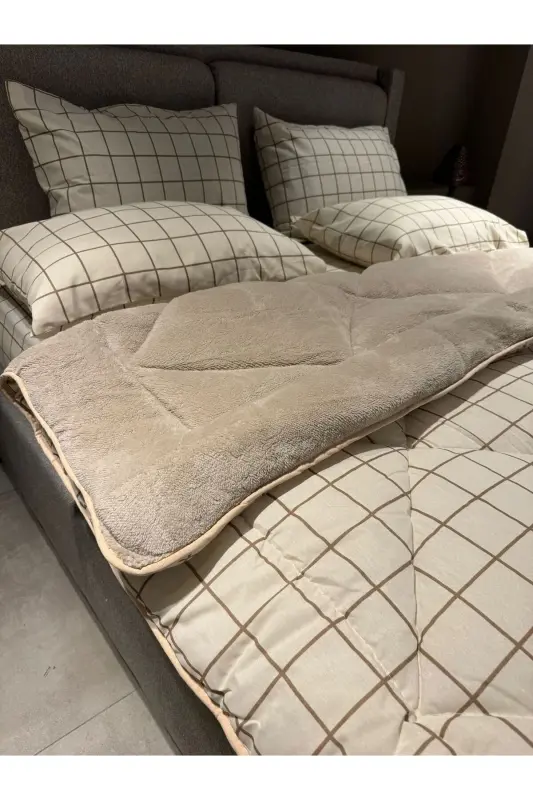 Double Welsoft Puffy Sleep Set (With Elastic Sheet) Cream Square - 3