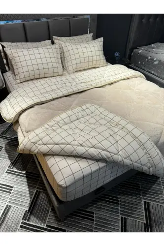 Double Welsoft Puffy Sleep Set (With Elastic Sheet) Cream Square - 5