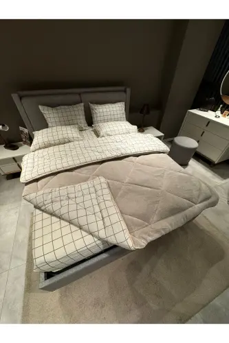 Double Welsoft Puffy Sleep Set (With Elastic Sheet) Cream Square - TEKSTILDIYARI (1)