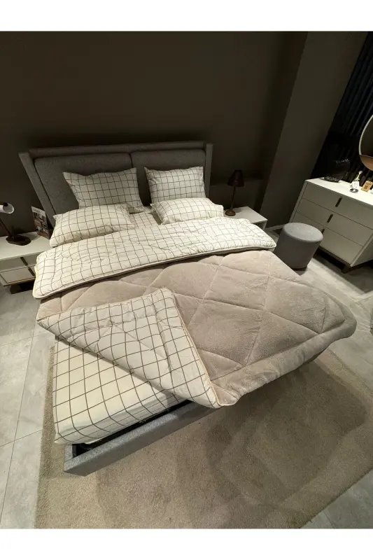 Double Welsoft Puffy Sleep Set (With Elastic Sheet) Cream Square - 2