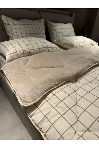 Double Welsoft Puffy Sleep Set (With Elastic Sheet) Cream Square - 3