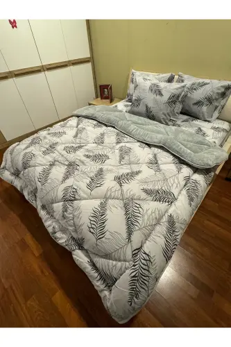 Double Welsoft Puffy Sleep Set (WITH ELASTIC SHEET) Gray Feather - 4