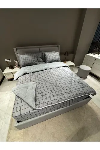 Double Welsoft Puffy Sleep Set (WITH ELASTIC SHEET) Smoky Square - TEKSTILDIYARI (1)