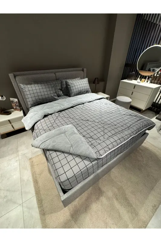 Double Welsoft Puffy Sleep Set (WITH ELASTIC SHEET) Smoky Square - 1