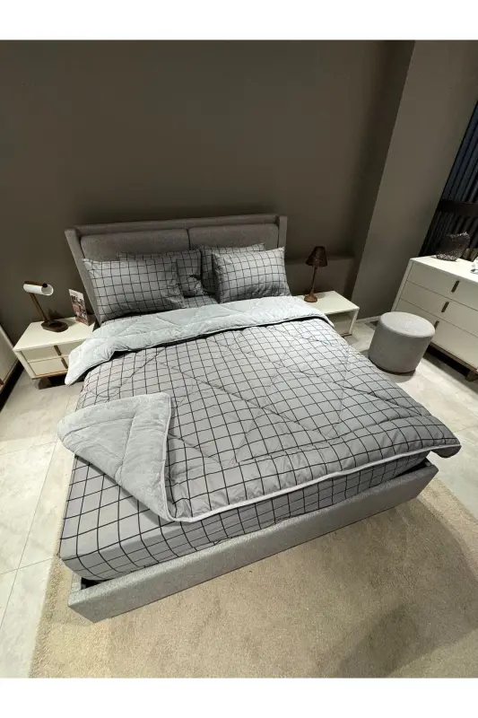 Double Welsoft Puffy Sleep Set (WITH ELASTIC SHEET) Smoky Square - 2