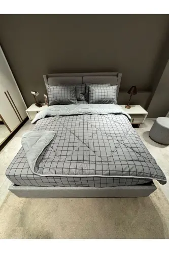 Double Welsoft Puffy Sleep Set (WITH ELASTIC SHEET) Smoky Square - 3