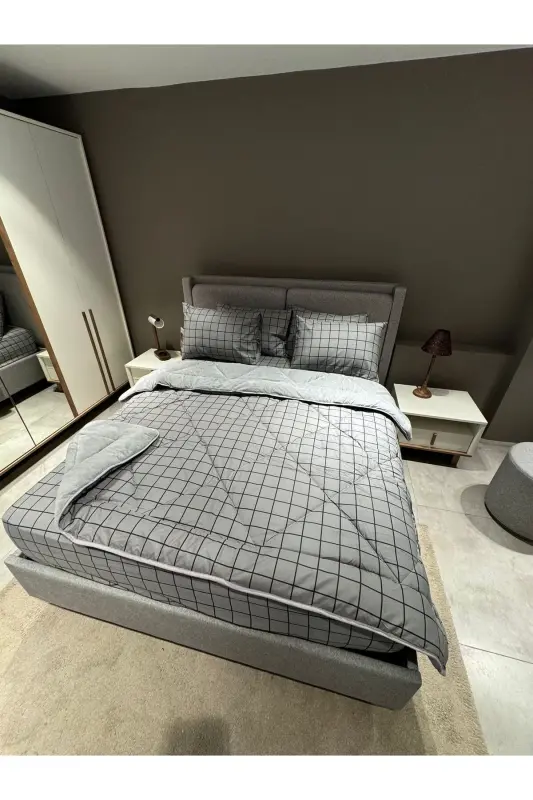 Double Welsoft Puffy Sleep Set (WITH ELASTIC SHEET) Smoky Square - 5