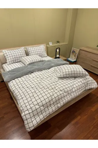 Double Welsoft Puffy Sleep Set (WITH ELASTIC SHEET) Square White - 3