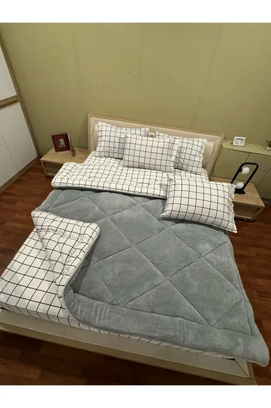 Double Welsoft Puffy Sleep Set (WITH ELASTIC SHEET) Square White - 5