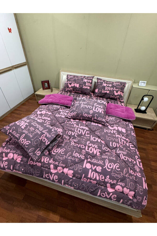 Double Welsoft Puffy Sleep Set (With Fitted Sheet) Purple Love - 7