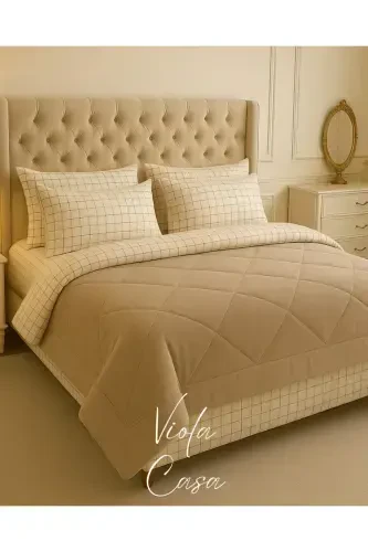 Double Welsoft Puffy Sleeping Set (WITH ELASTIC SHEET) Cream Square - 1